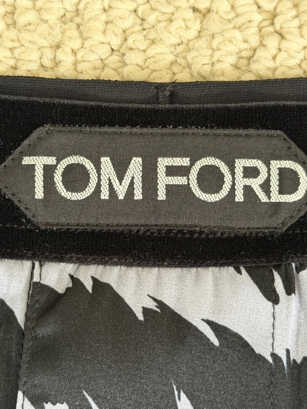 Tom Ford Gray Black Zebra Stretch Silk Logo Velvet Waistband Boxer Shorts